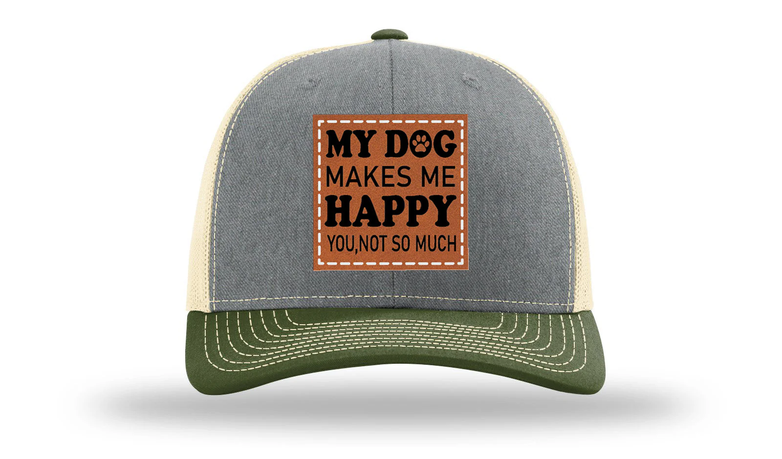 My Dog Makes Me Happy Leather Patch Richardson 112 Hat - Image 34