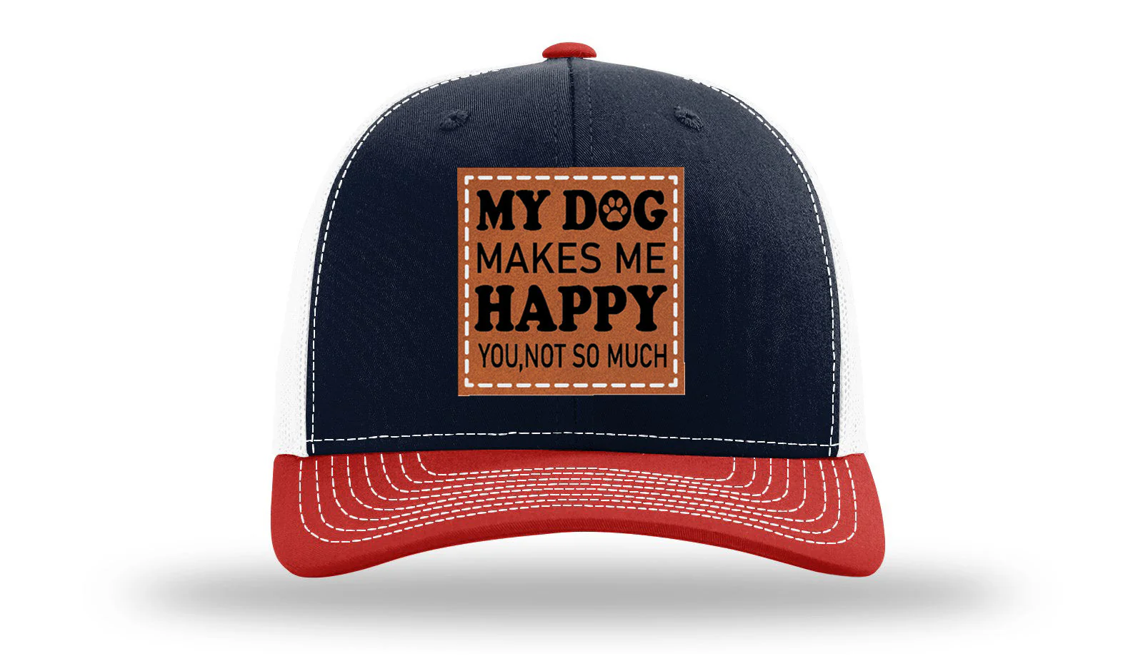 My Dog Makes Me Happy Leather Patch Richardson 112 Hat - Image 36