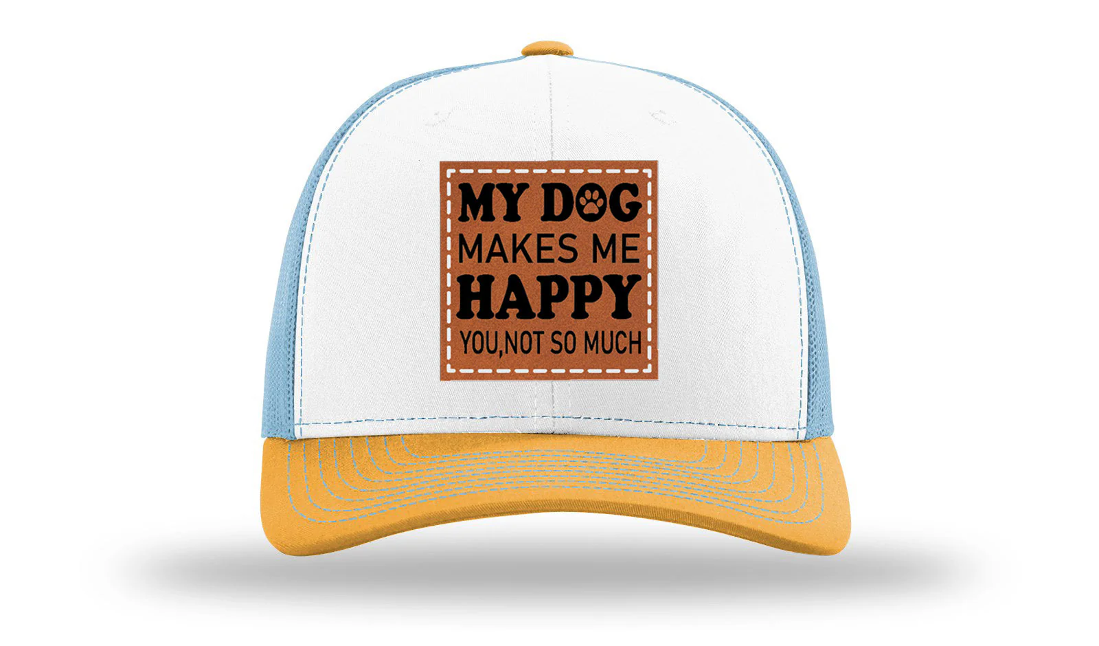 My Dog Makes Me Happy Leather Patch Richardson 112 Hat - Image 39