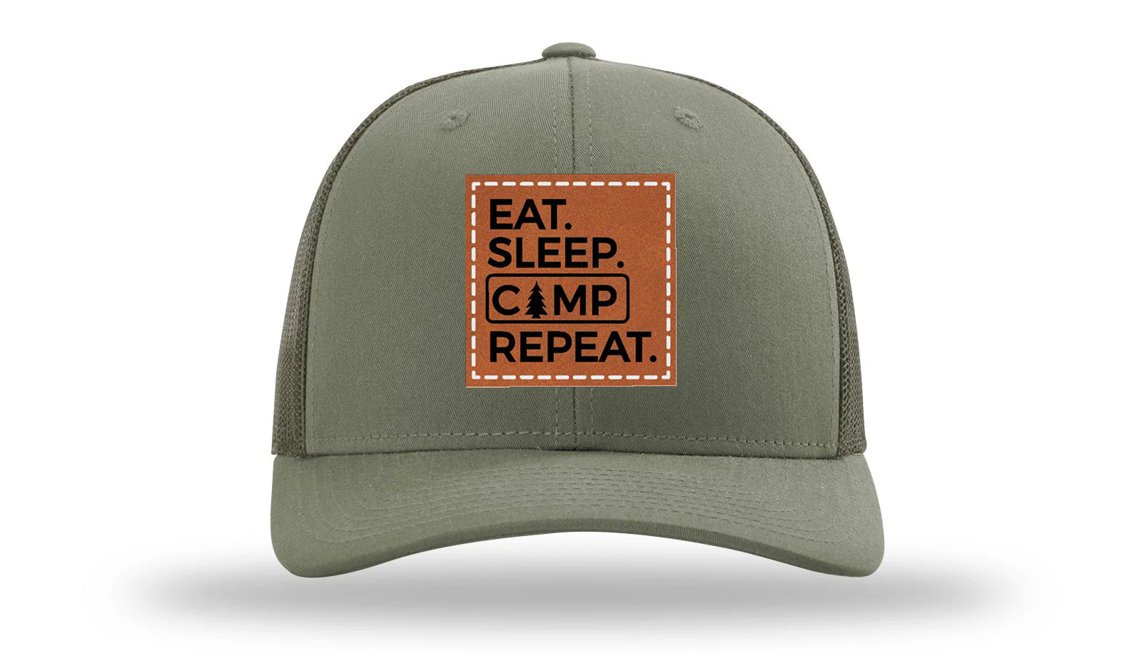 Eat Sleep Camp Repeat Leather Patch Richardson 112 Hat - Image 3