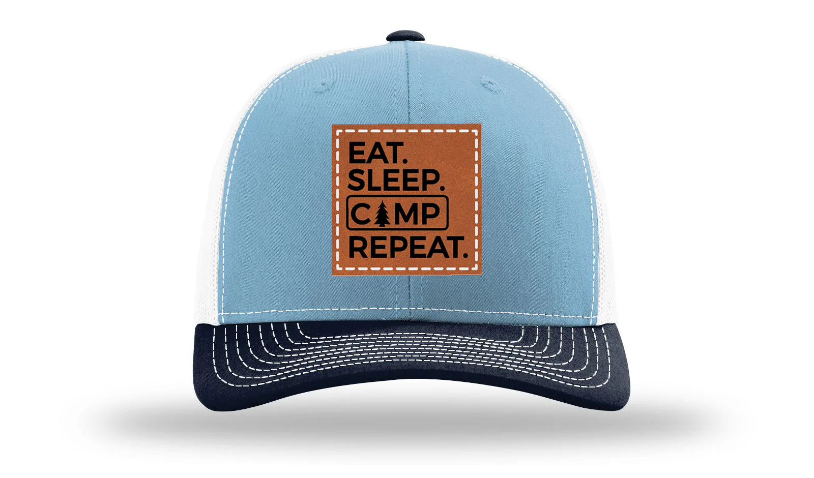 Eat Sleep Camp Repeat Leather Patch Richardson 112 Hat - Image 34