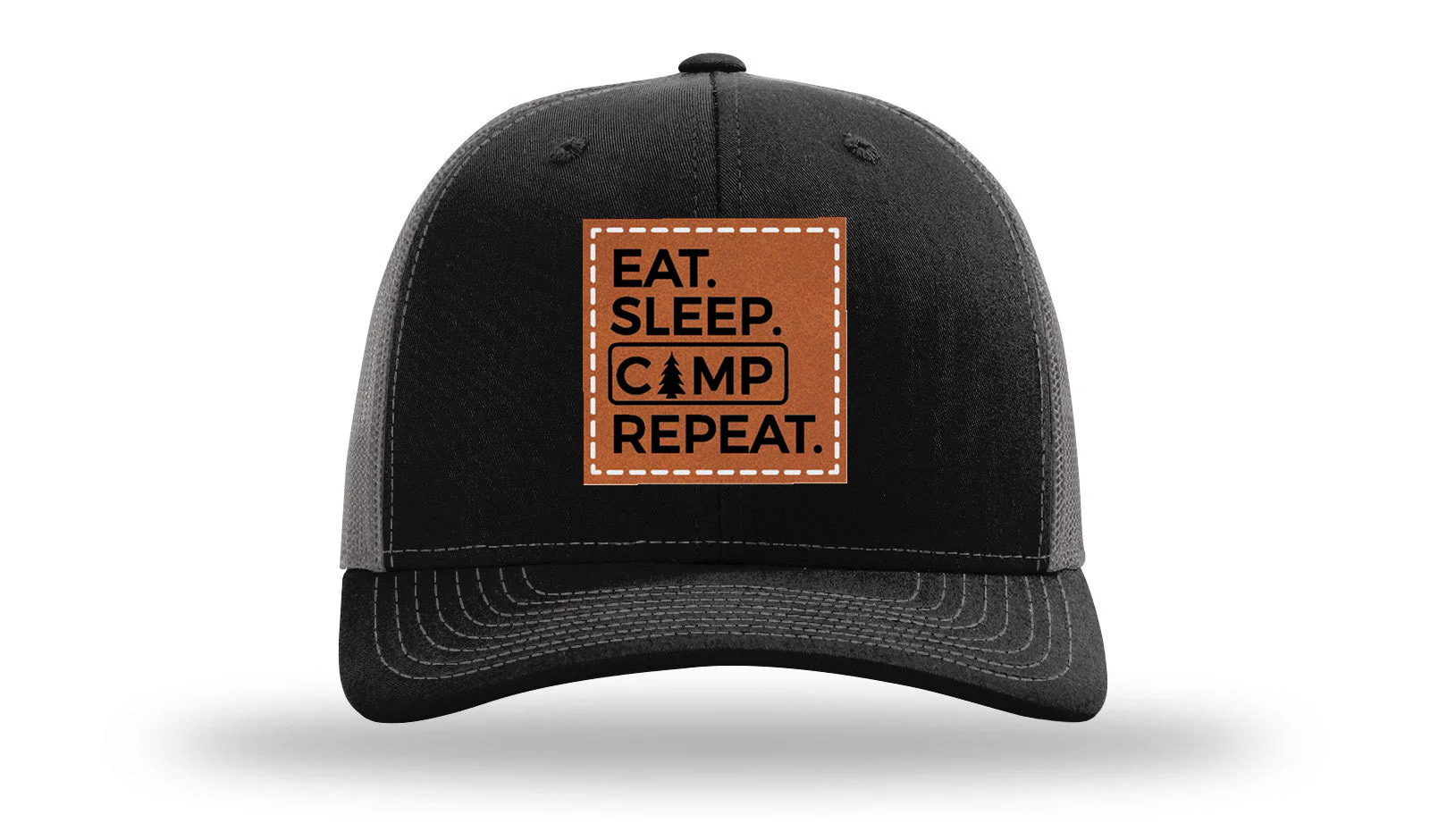 Eat Sleep Camp Repeat Leather Patch Richardson 112 Hat - Image 6