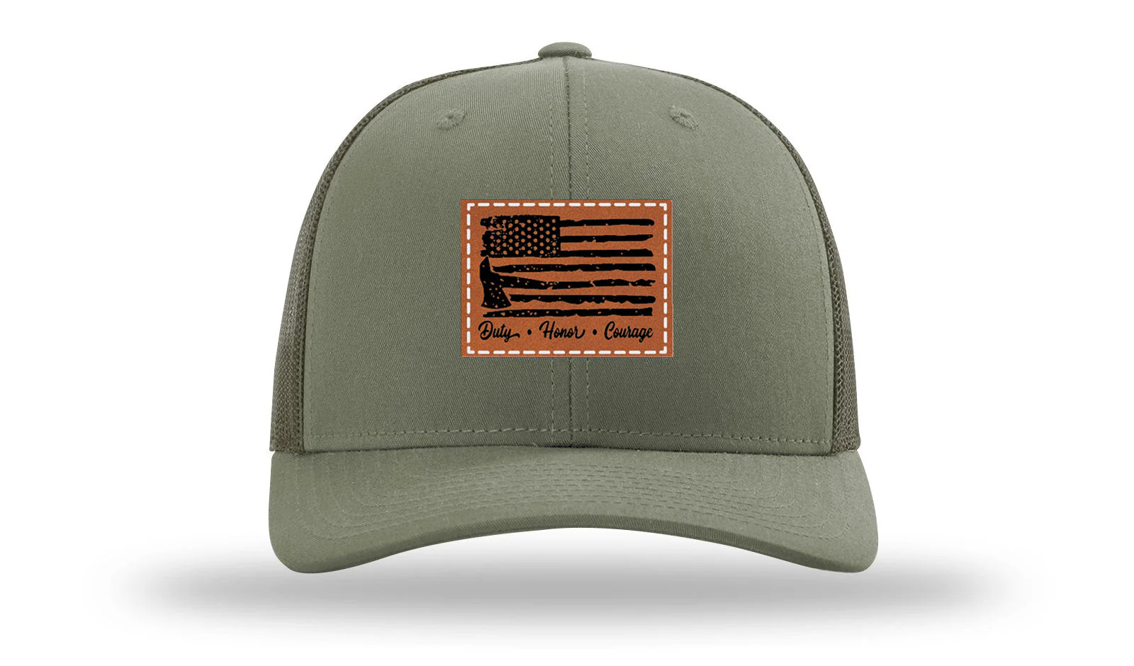 Firefighter Flag Leather Patch Richardson 112 Hat - Image 3