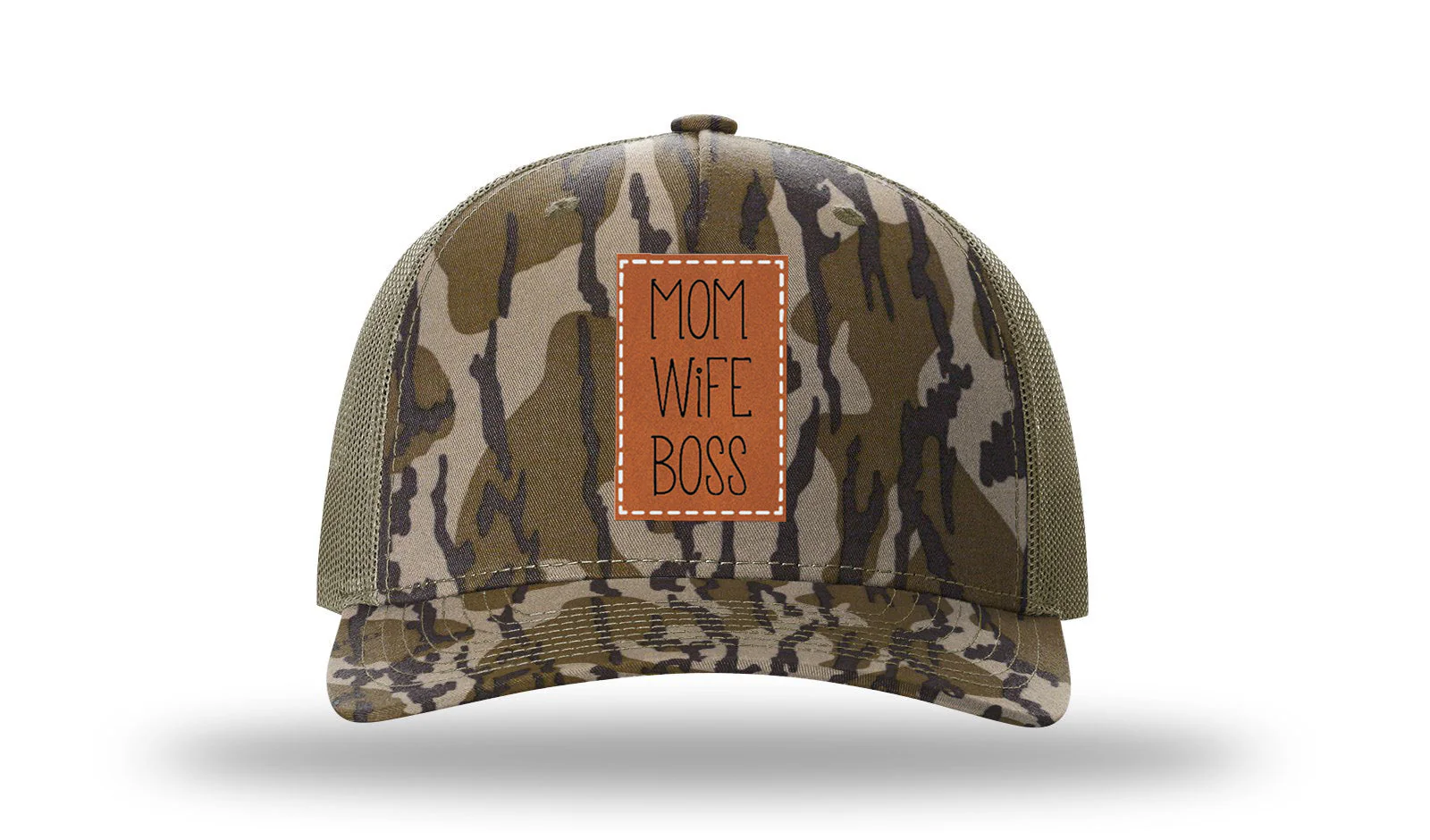 Mom Wife Boss Leather Patch Richardson 112PFP Hat - Image 12
