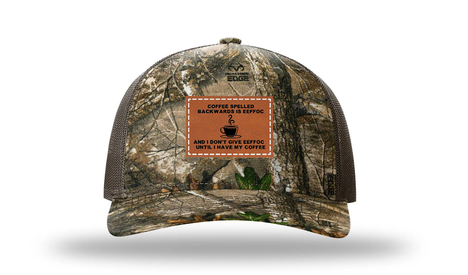 Coffee Spelled Backwards Leather Patch Richardson 112PFP Hat - Image 13