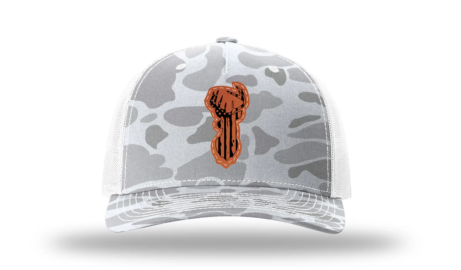 Distressed Flag Deer Leather Patch Richardson 112PFP Hat - Image 4