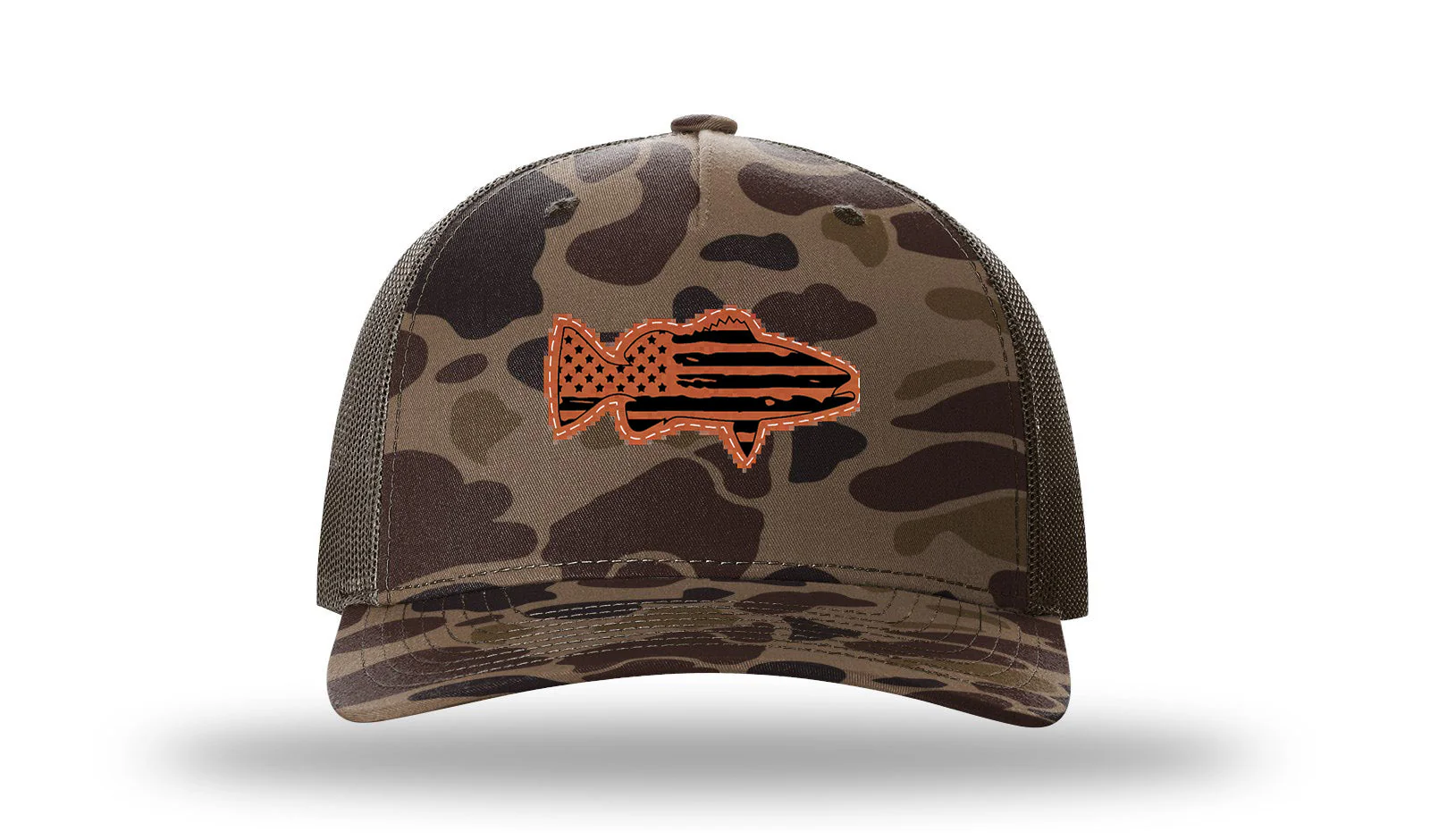 Distressed Flag Bass Leather Patch Richardson 112PFP Hat - Image 2