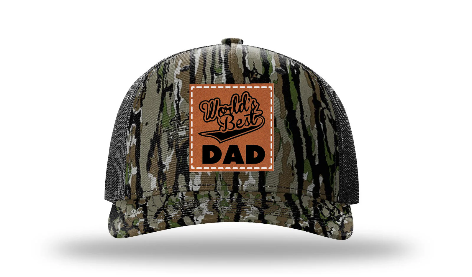 World's Best Dad Leather Patch Richardson 112PFP Hat - Image 14