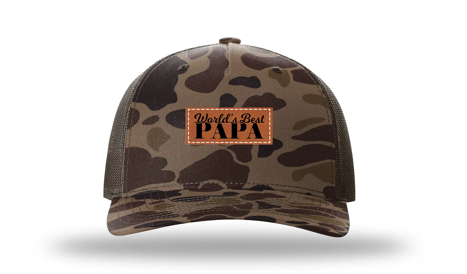 World's Best Papa Leather Patch Richardson 112PFP Hat - Image 2