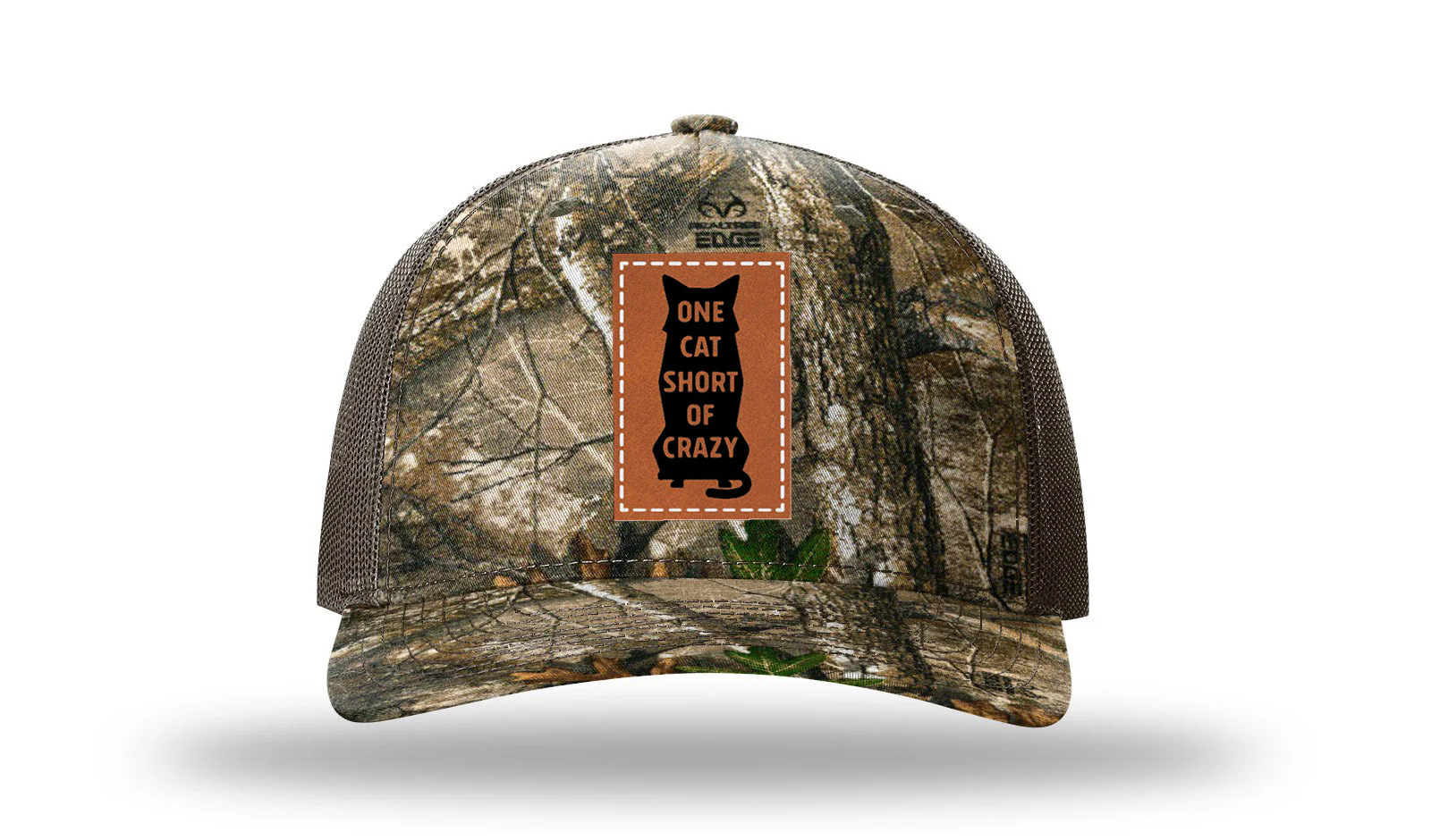 One Cat Short Of Crazy Leather Patch Richardson 112PFP Hat - Image 13