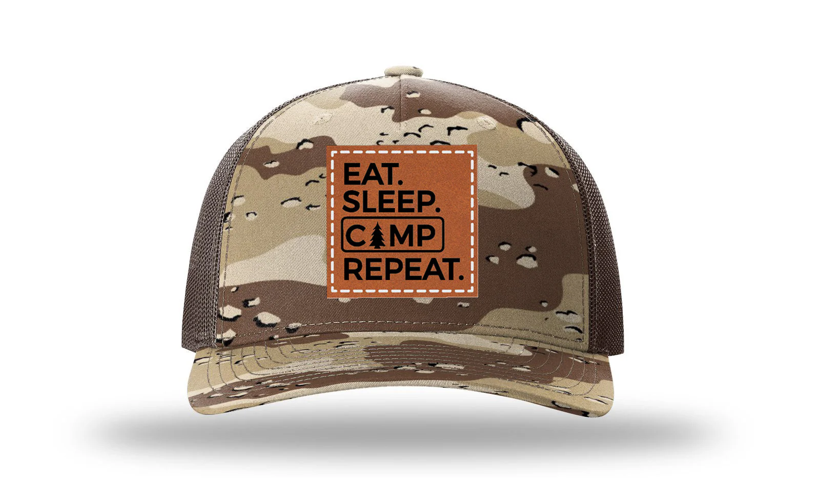 Eat. Sleep, Camp Repeat. Leather Patch Richardson 112PFP Hat - Image 5