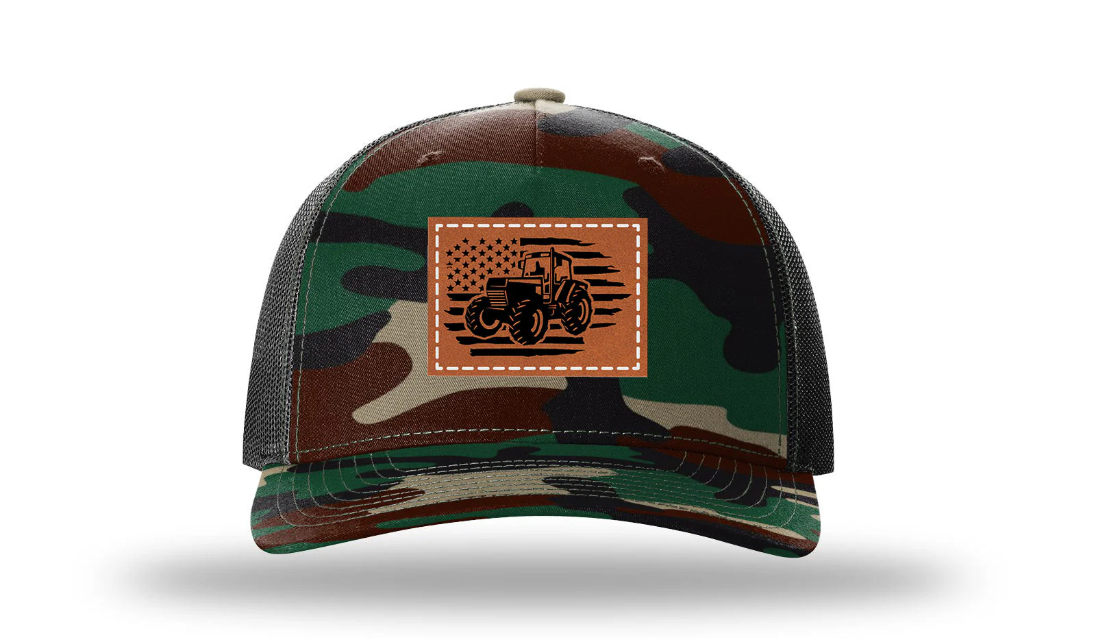 Tractor Flag 3 Leather Patch Richardson 112PFP Hat - Image 6