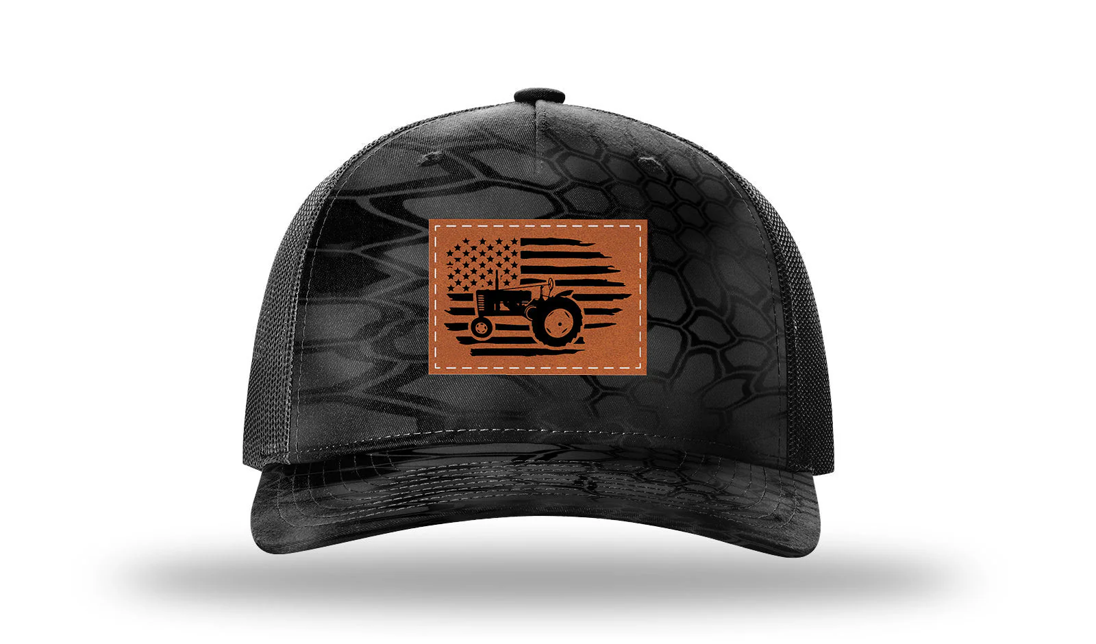 Tractor Flag 2 Leather Patch Richardson 112PFP Hat - Image 10
