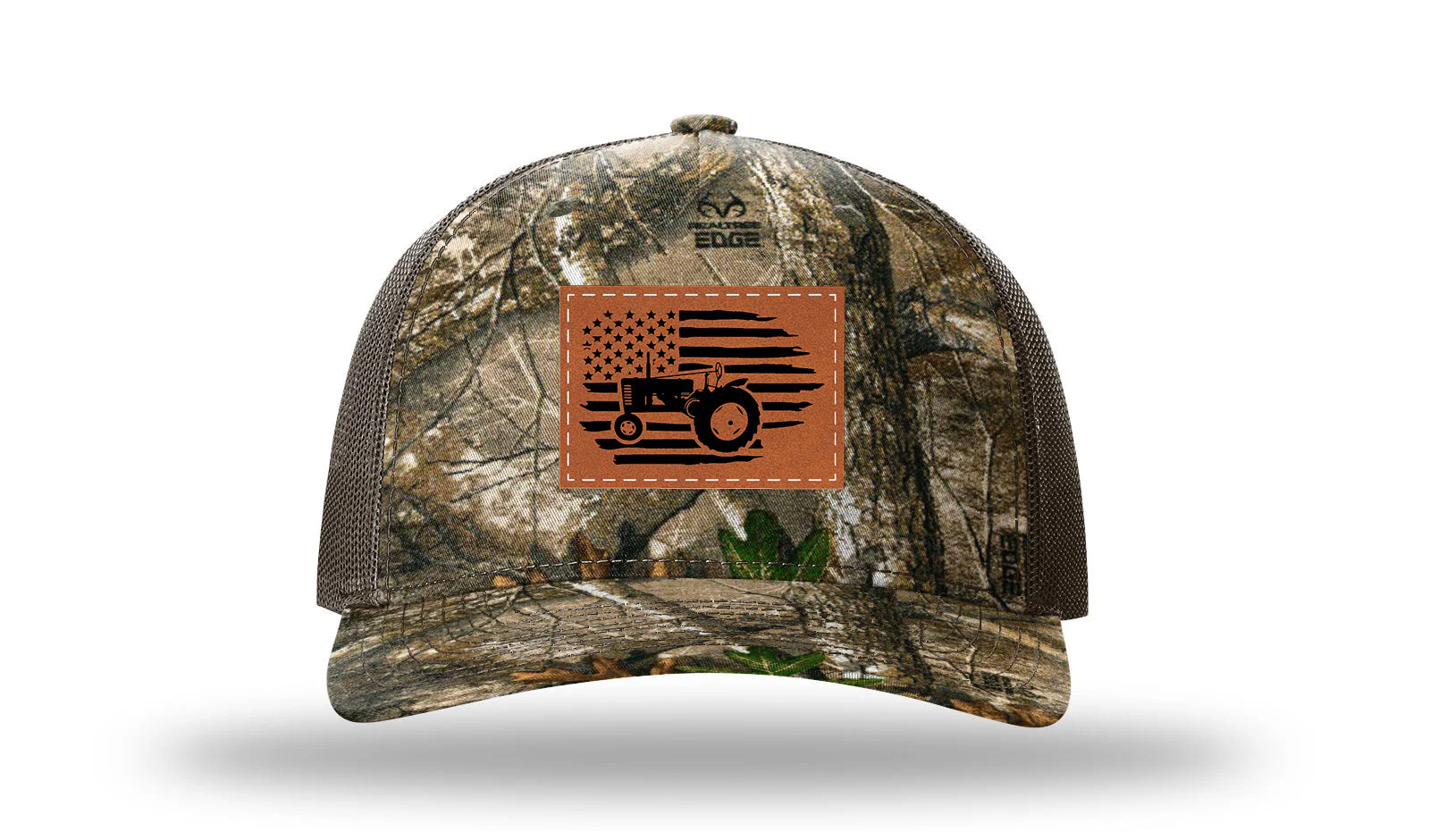 Tractor Flag 2 Leather Patch Richardson 112PFP Hat - Image 13