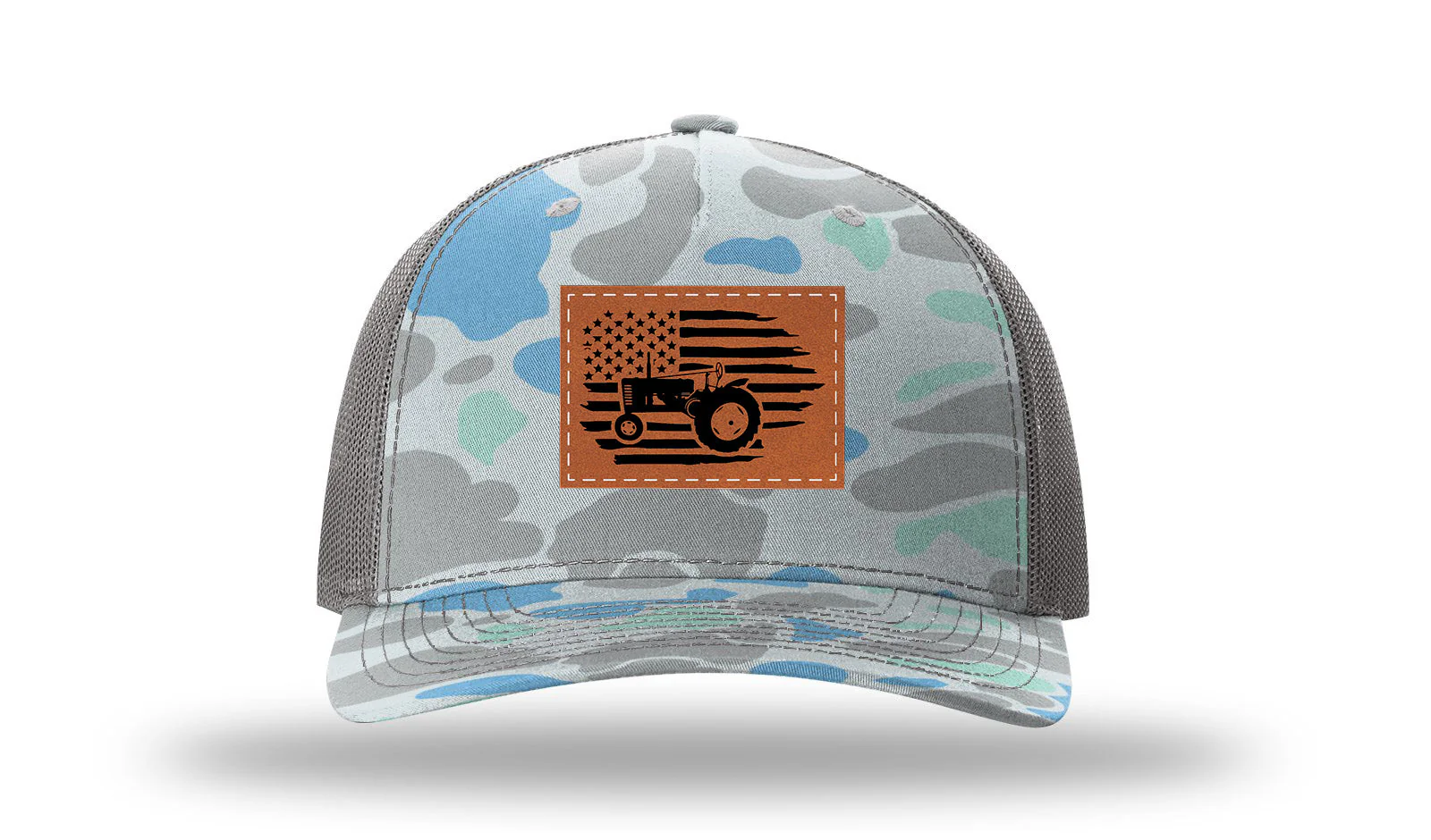 Tractor Flag 2 Leather Patch Richardson 112PFP Hat - Image 16